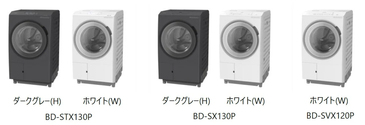 日立GLSの2026年7月発表のビッグドラム製品画像。BD-STX130P、BD-SX130P、BD-SVX120Pの3モデル・計5色を並べたもの。カデノヴァ名義の新製品ではない。